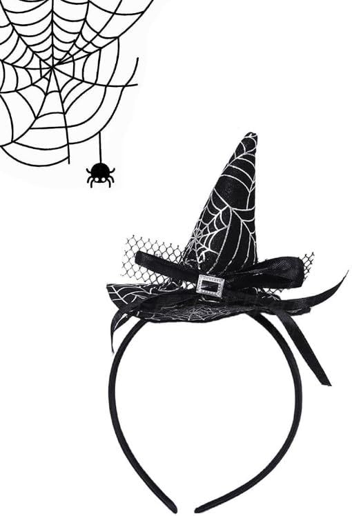 HALLOWEEN ŞAPKALI CADI TAÇ SİYAH BEYAZ ÖRÜMCEK DESEN