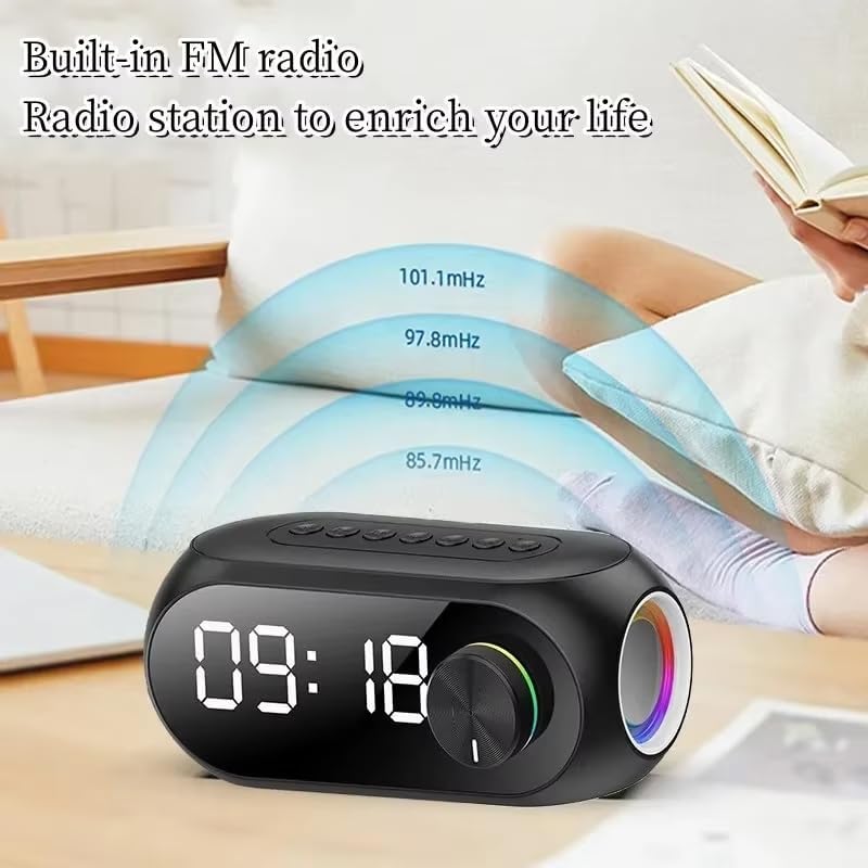 Alternative view of Alarmlı Bluetooth Fm Radyo Hoparlör + TF Kart + Aux + Saat Alarm Hoparlör Şarjlı Dijital Masa Saati