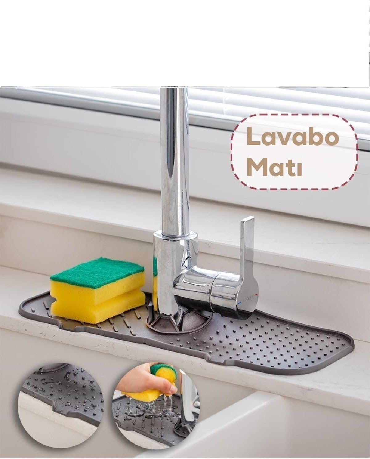 Alternative view of 1 Adet Elastik Lavabo Matı Su Tutucu Düzenleyici Kaydırmaz Mutfak Tezgahı Koruma Banyo Matı Musluk matı ANTRASİT RENK SEA154A