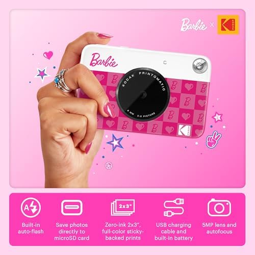 KODAK x Printomatic Tam Renkli Anlık Baskı Dijital Kamera – 5MP Taşınabilir Kamerası Renkli 2x3” Yapışkanlı Fotoğraflar Baskı – İkonik Stil