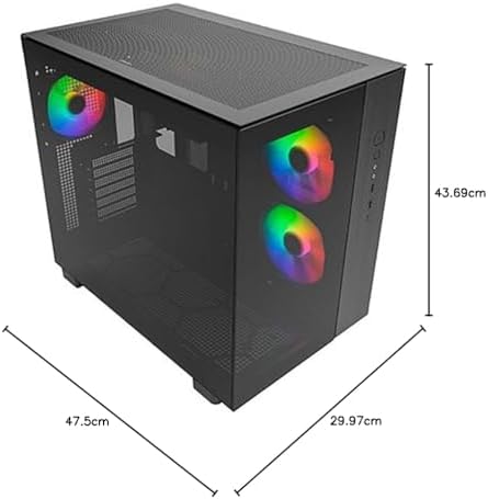 MONTECH 65 PRO ATX Mid Tower oyun bilgisayarı kasası, çift hazne, yüksek hava akışı file paneller, RTX 40 serisini destekler, önceden yüklenmiş 3 ARGB fan, aletsiz erişim, renkli cam, siyah