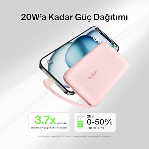 Alternative view of BoostCharge Power Bank, Entegre Kablolu Taşınabilir Şarj Cihazı 10K PD 20W - USB-C Güç Dağıtımı, Power Bank 17 Serisi, iPad Pro, Galaxy S25 ve Daha Fazlası için Hızlı Şarj