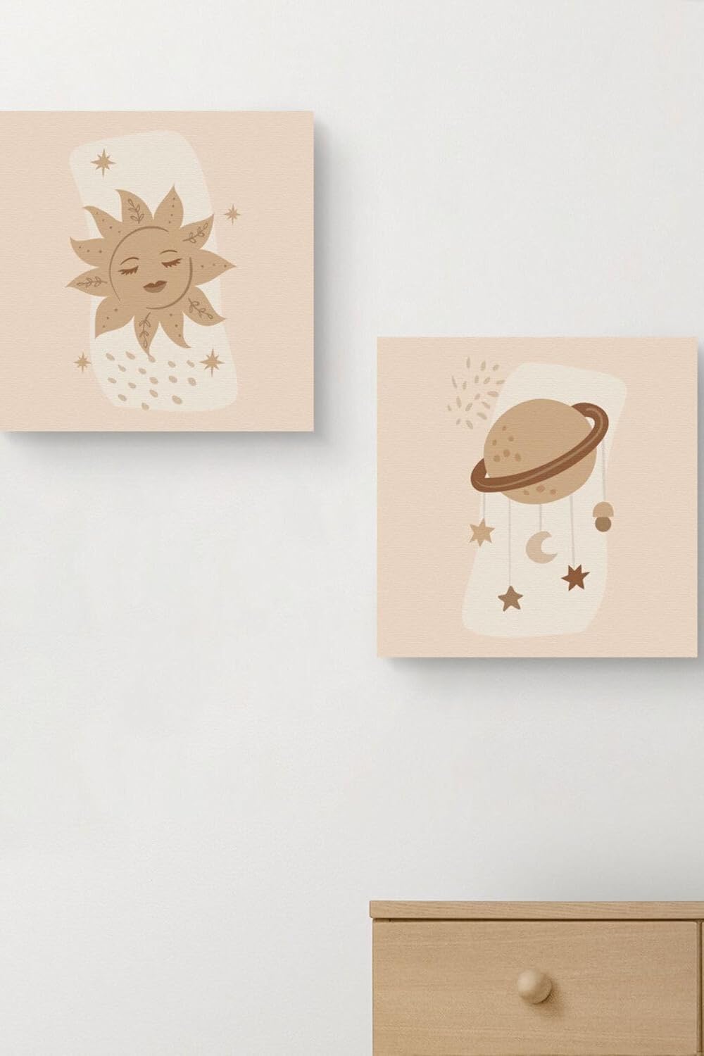 Alternative view of Yıldız ve Gezegen | Minimal Tasarımlı 2'li Kanvas 25x25 cm