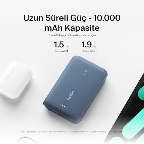 Alternative view of BoostCharge Power Bank, Entegre Kablolu Taşınabilir Şarj Cihazı 10K PD 20W - USB-C Güç Dağıtımı, Power Bank 16 Serisi, iPad Pro, Galaxy S24 ve Daha Fazlası için Hızlı Şarj
