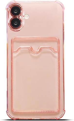 & AKSESUAR 16 Plus ile Uyumlu Şeffaf Yapıya Sahip Arka Ksımında Kartlık Bölmeli Kolay Kullanım Sağlayan Telefon Kılıfı (Pembe)
