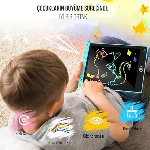 Çocuklar ve Yetişkinler için Dokunmatik Ekran Dijital Çizim Tahtası, Kalemli Yazı ve Çizim Tableti (Mavi, CWT-10)