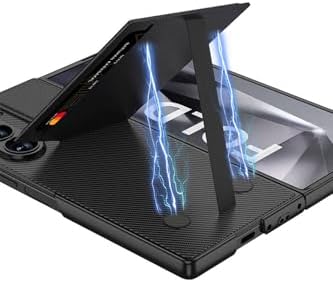 Galaxy Z Fold 6 Kılıf Karbon Fiber Deri Kartlıklı Kıpta Dik Açılan Kartlıklı Kapak-Siyah
