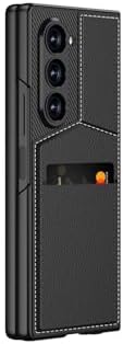 Alternative view of Galaxy Z Fold 6 Kılıf Karbon Fiber Deri Kartlıklı Kıpta Dik Açılan Kartlıklı Kapak-Siyah