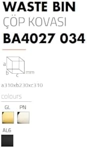 Pedallı Siyah Çöp Kovası 9 Lt / 310X230X310 Mm