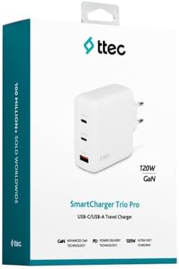 SmartCharger Trio GAN 120W PD Seyahat Hızlı Şarj Aleti 2 USB-C+USB-A Beyaz 2SCG04B