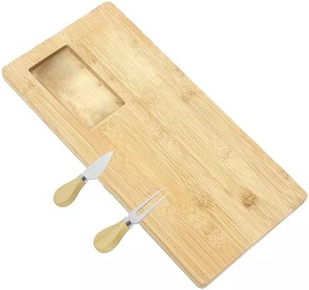 Alternative view of Bambu Peynir Sunum Tabağı, 3 Parça Peynir Bıçağı ve Çatalı Seti, Toplam 4 Parça, Doğal ve Şık Bambu Peynir Tabağı, Kaliteli Sunum Seti 38x19 cm Ebatlarında