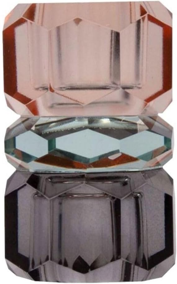 Kristal Mum Tutucu, Şeftali/Yeşil/Duman, 4,5X4,5X7,5 Cm