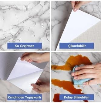 Alternative view of 5m x 60 cm Mermer Desenli Masa Tezgah Mutfak Su Geçirmez Yapışkanlı Folyo Beyaz Mermer