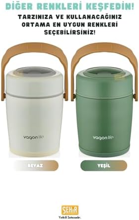 Bento 1600ml Lunchbox 2 Kaseli 4-6 Saat /Soğuk Termos Özellikli Çelik Sefer Tası Yemek Kutusu (Yeşil)