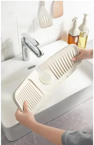 Alternative view of Krem Elastik Musluk Matı Su Tutucu Düzenleyici Kaydırmaz Taban Organizer Mutfak Banyo Lavabo