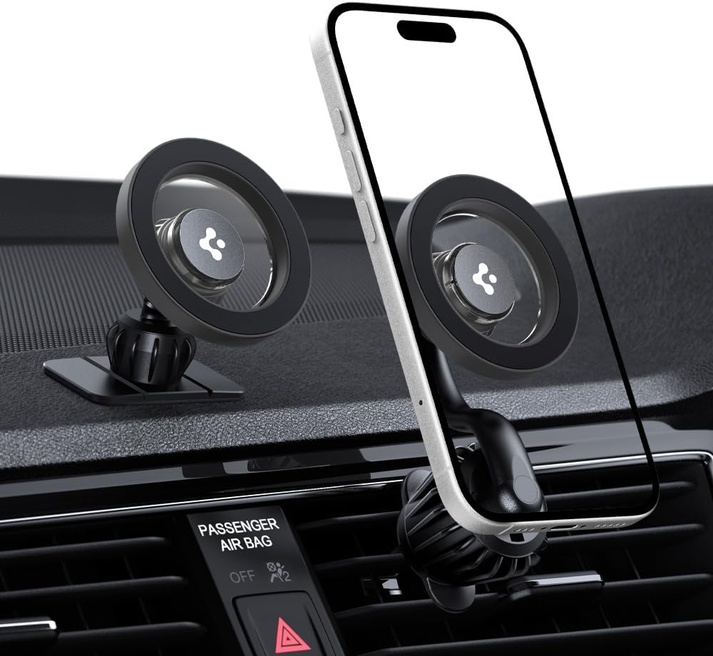 MagSafe Araç içi Telefon Tutucu 2in1 Air Vent & Dashboard Ön Konsol ve Havalandırma Izgara ile Uyumlu Uzun Versiyon & MagFit ile Uyumlu + Dahili Metal Halka MTF13-1 Gray - ACP08321
