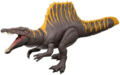 Alternative view of Mattel World Rebirth dinozor oyuncağı, 2 saldırı hareketine sahip Spinosaurus aksiyon figürü, filmden uyarlanan tasarım, bükülebilir eklemler, dijital oyunlar, JGB56