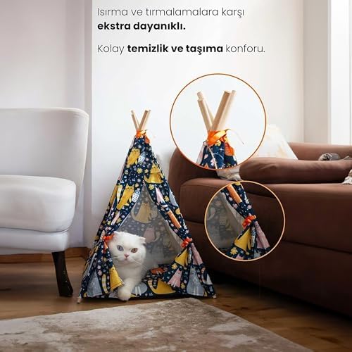 gobypet always the best Kedi Çadırı, Kedi Evi Kolay Kurulum, Yıkanabilir Kedi Çadırı, Kedi Yatağı (Kedili Desen, Large)