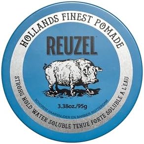 Reuzel Güçlü tutuşlu mavi pomad, parlak bir görünüm için güçlü tutuşlu pomad, vanilya kokulu suda çözünür – 95 g (3,38 oz)