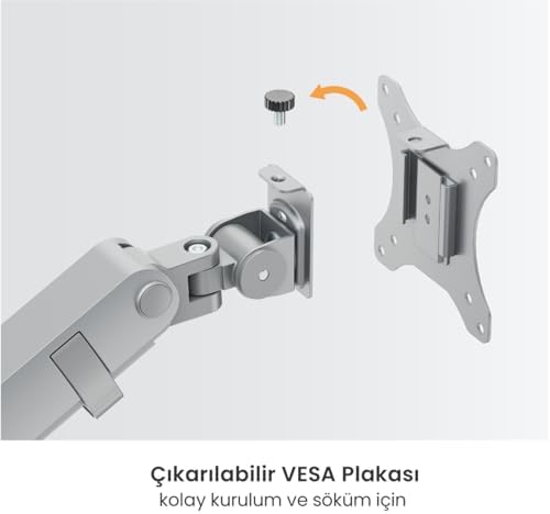 Alternative view of Monitör Tutucu 17" - 40" Ekranlar için 12kg Taşıyabilir, LCD LED VESA Kolları, Eğilebilir Döndürülebilir Kablo Kılavuzlu Ergonomik Ekran Tutucu - Siyah