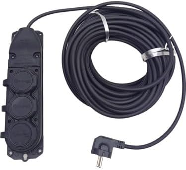 SİYAH RENK TOPRAKLI KAUÇUK SEYYAR ELEKTRİK KABLOSU CCA 3 X 1,5 mm 20 mt 3 LÜ PRİZ