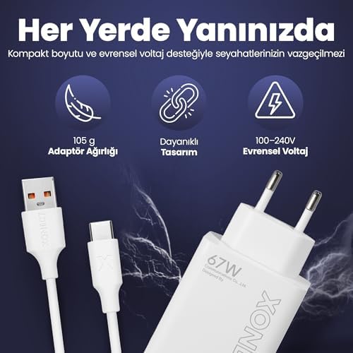 USB Çıkışlı 67W Hızlı Şarj Adaptörü ve 1M USB to Type-C Kablo Seti