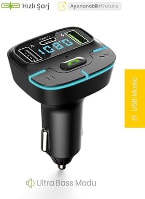 Alternative view of F9 Araç Fm Transmitter 5.3 Bluetooth Araç Kiti Usb Type-C Hızlı Şarj Çıkışlı Çakmaklık Girişli (F9)
