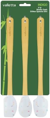 Valletta 3'Lü Beyaz Renkli Noktalı Bambu Silikon Spatula Seti Uzun 26 Cm Vlt1518