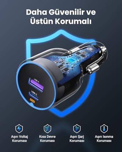 63W 2 Portlu Araç İçi Şarj Cihazı Çakmaklık Adaptörü, 35023