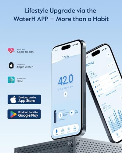Alternative view of WATERH Su İçmeyi Hatırlatan Akıllı Su Şişesi, 24 oz BPA İçermeyen Paslanmaz Çelik Vakum Yalıtımlı Su Şişesi, APP'li Geniş Ağızlı Su Takip Şişesi, Hediye için İdeal - Mavi