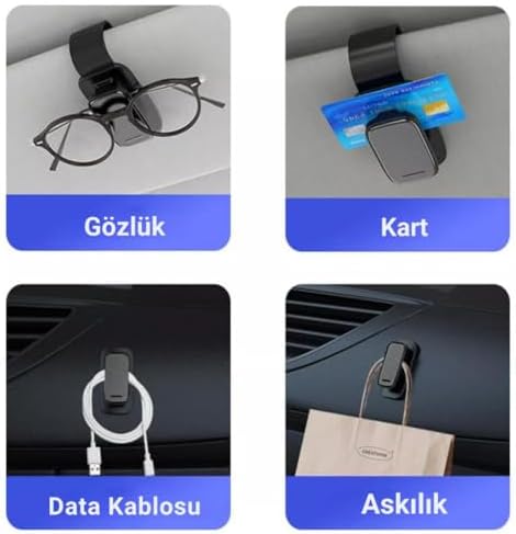 polham mobile Premium 3M Bantlı Mandallı Araç İçi Gözlük Tutucu, Torpido Üstü ve Güneşlik Uym Gözlük Tutucu
