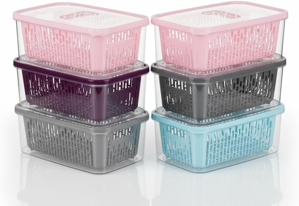 6'lı Süzgeçli Fresh Saklama Kabı Seti 1.6 Lt Plastik Saklama Set 6 Adet