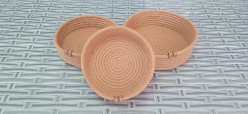 3 ADET YUVARLAK SEPET 20CM ALTIN KAHVE EV HASIR JÜT Dekoratif Düzenleyici Organizer