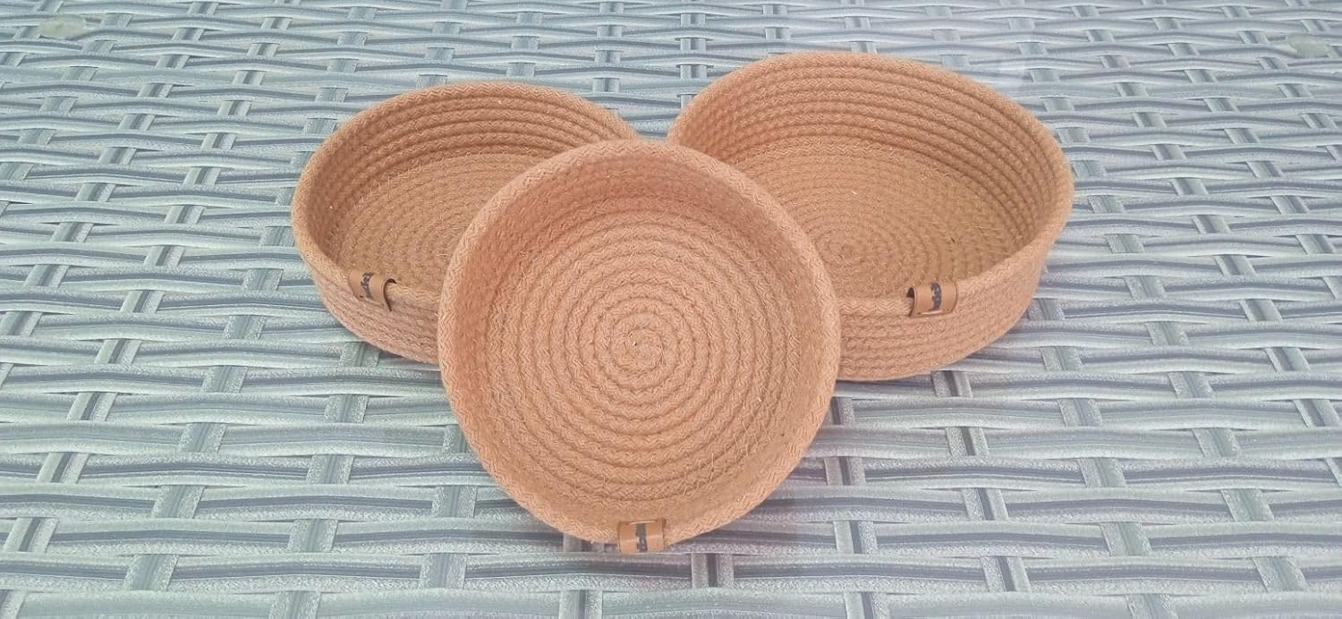 Alternative view of 3 ADET YUVARLAK SEPET 20CM ALTIN KAHVE EV HASIR JÜT Dekoratif Düzenleyici Organizer