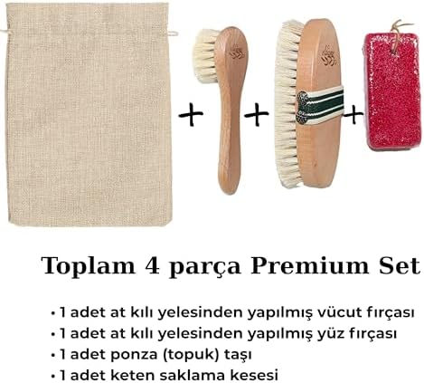 eldione%100 At Kılı Vucüt Bakım Fırçası, Yüz Fırçası, Topuk (ponza) Taşı ve Kese, Kuru Fırçalama, Selülit/Varis/Kırışık Giderici, Hücre Yenileme, Gençleştirici Sıkılaştırıcı, Doğal Peeling, (4 Adet)