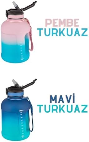 1700ml Çift Renk Pipetli Taşıma Askılı Kulplu Softtouch Motivasyon Su Matarası SM-3067-TURKUAZMAVİ