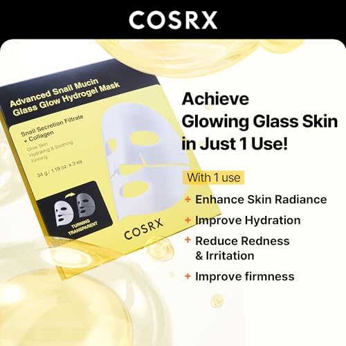 Cosrx Advanced Snail Mucin Glass Glow Hydrogel Mask 34G / 1.19 Oz. X 3Ea