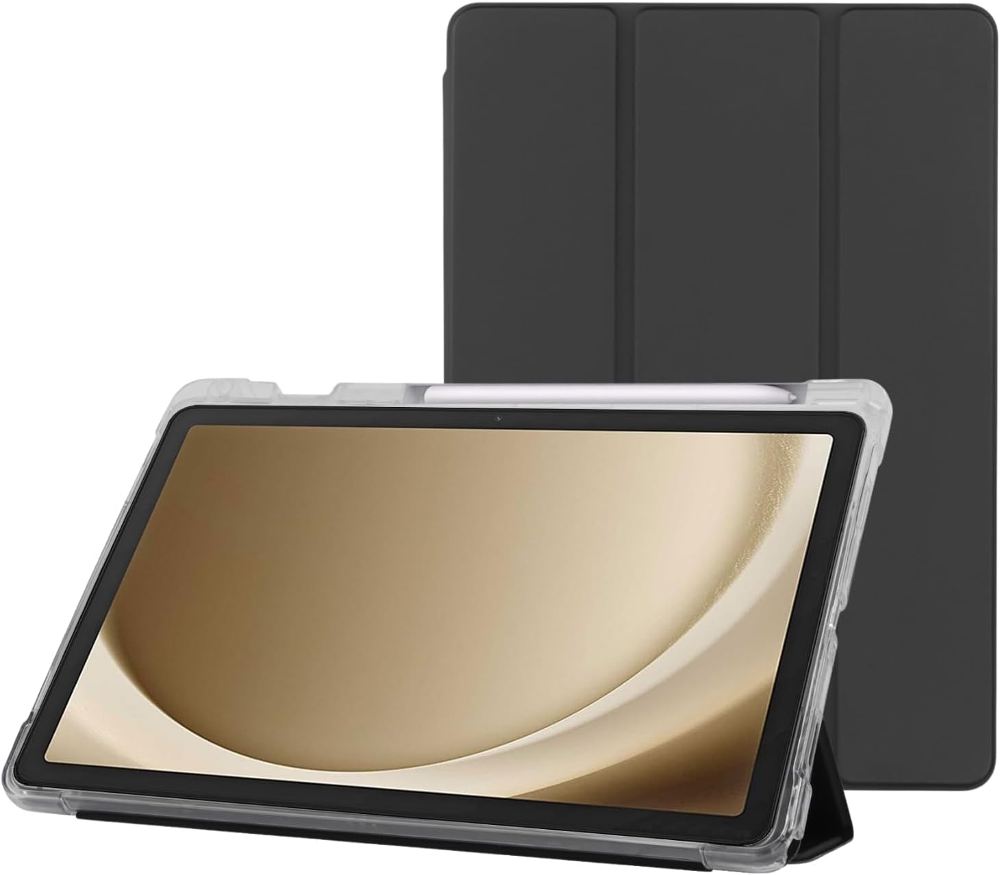 Galaxy Tab A9+ Plus 11 inç Uyumlu Smart Kılıf, S Pen Kalemlikli, Trifold, Esnek, Mat, Darbeye Tam Dayanıklı Tablet Kılıfı (Siyah)