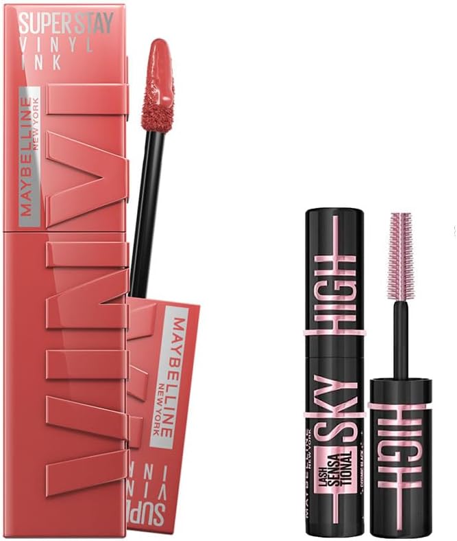 New York Super Ink Uzun Süre Kalıcı Likit Parlak Ruj 15 Peachy & Mini Lash Sensational Sky Cosmic Maskara Makyaj Seti