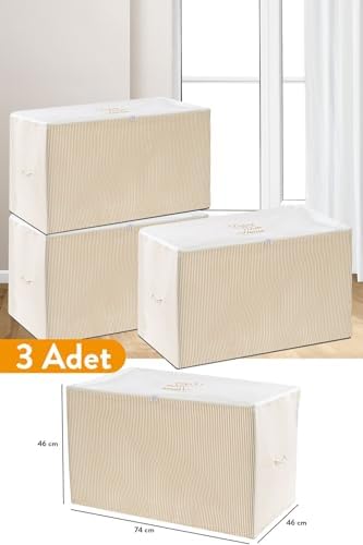 Alternative view of 3 Adet - Büyük Boy Bej Çizgili Hurç - 74 X 46 X 46 Cm