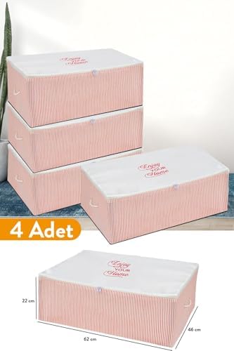 4 Adet - Büyük Boy Altı Pembe Çizgili Hurç 62 X 46 X 22 Cm