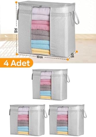 4 Adet - Pencereli Saklama Çantası 50 X 45 X 30 Cm - Gri Benekli