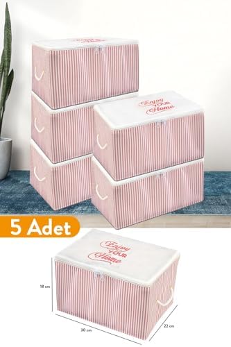 5 Adet - Mini Boy Baskı Detaylı Pembe Çizgili Hurç 30 X 22 X 18 Cm
