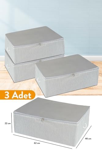 3 Adet - Büyük Boy Altı Çizgili Hurç 62 X 46 X 22 Cm