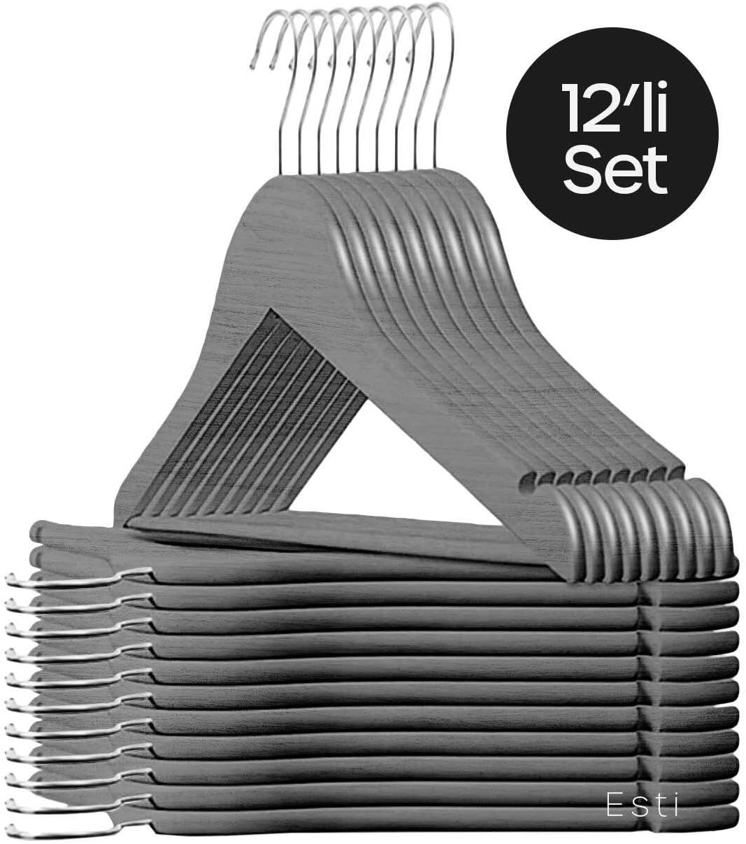 Alternative view of 12 Adet - Ahşap Görünümlü Plastik A Kalite Elbise Kıyafet Askı