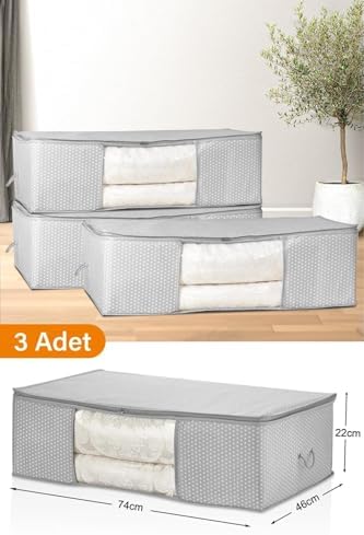 3 Adet - Pencereli Boy Altı Gri Benekli Hurç 74 X 46 X 22 Cm