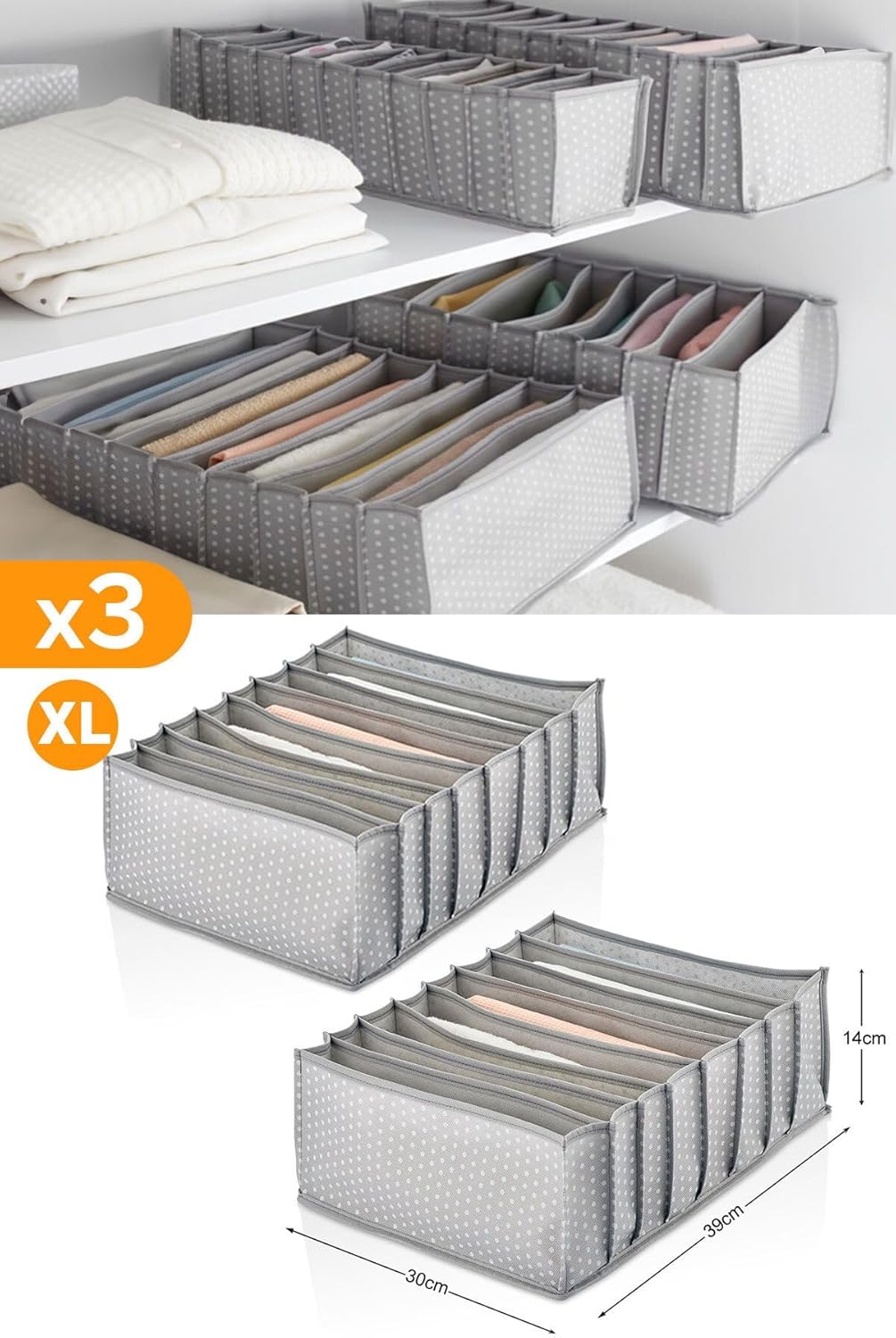 2 Adet - 8 Gözlü Gri Benekli Çekmece Içi Düzenleyici Organizer – Xlarge