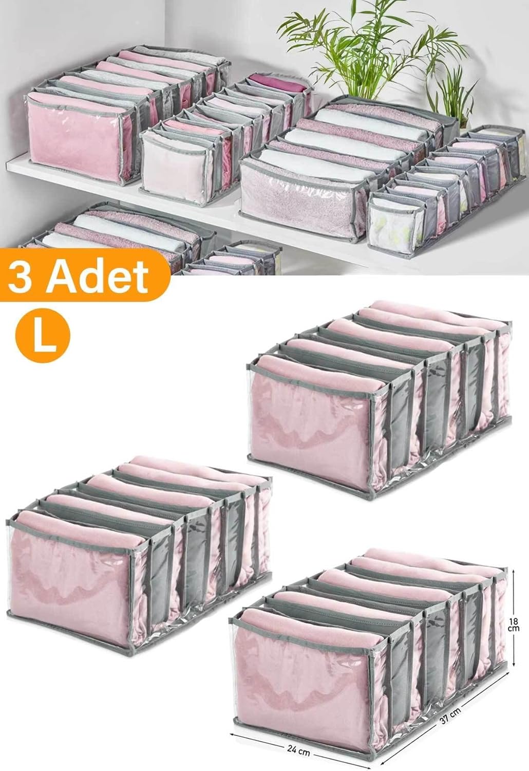 Alternative view of 3 Adet - 8 Gözlü Şeffaf Çekmece Içi Düzenleyici Organizer – Large