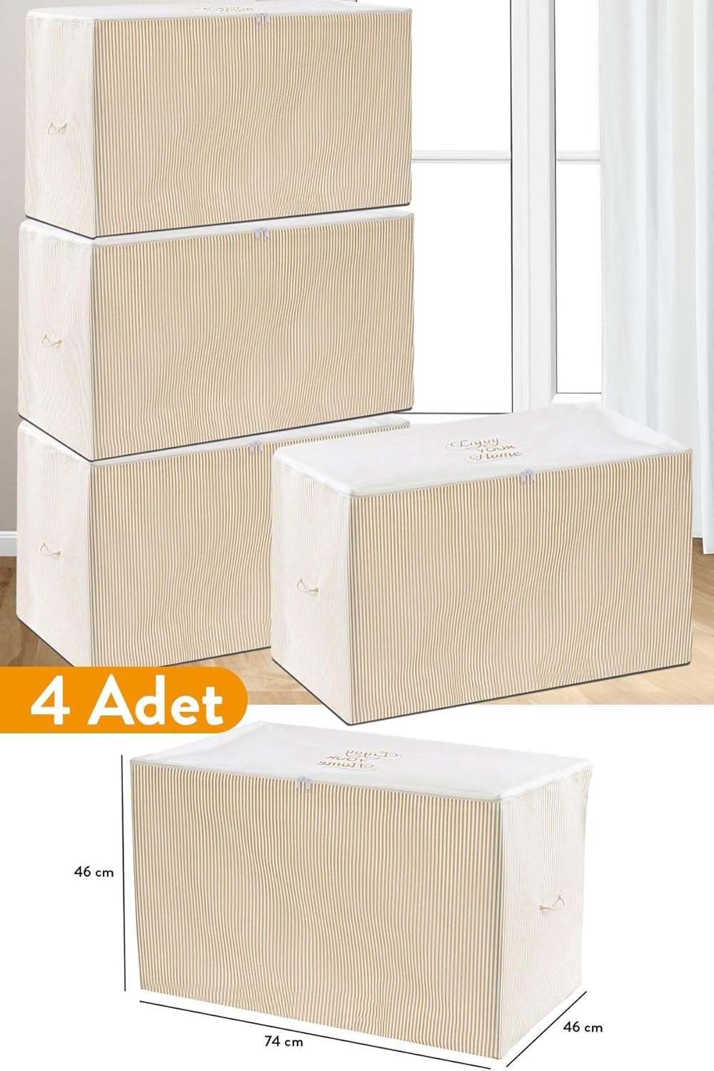 Alternative view of 4 Adet - Büyük Boy Bej Çizgili Hurç - 74 X 46 X 46 Cm