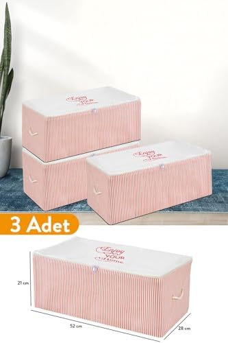 Alternative view of 3 Adet - Küçük Boy Baskı Detaylı Pembe Çizgili Hurç 52 X 28 X 21 Cm